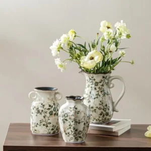 Ceramic Vase Set of 3, Floral Pitcher Vases,