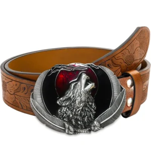 Vintage Wolf Head Engraved Buckle Belt Unisex
