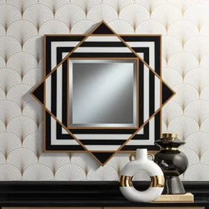 Square Wall Mirror with Beveled Black White Gold