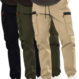 3Pack Men's Multi-Pocket Cargo Pants, Comfortable Fabric