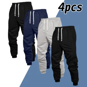 Men's 4-piece solid color  jogging pants for all year round